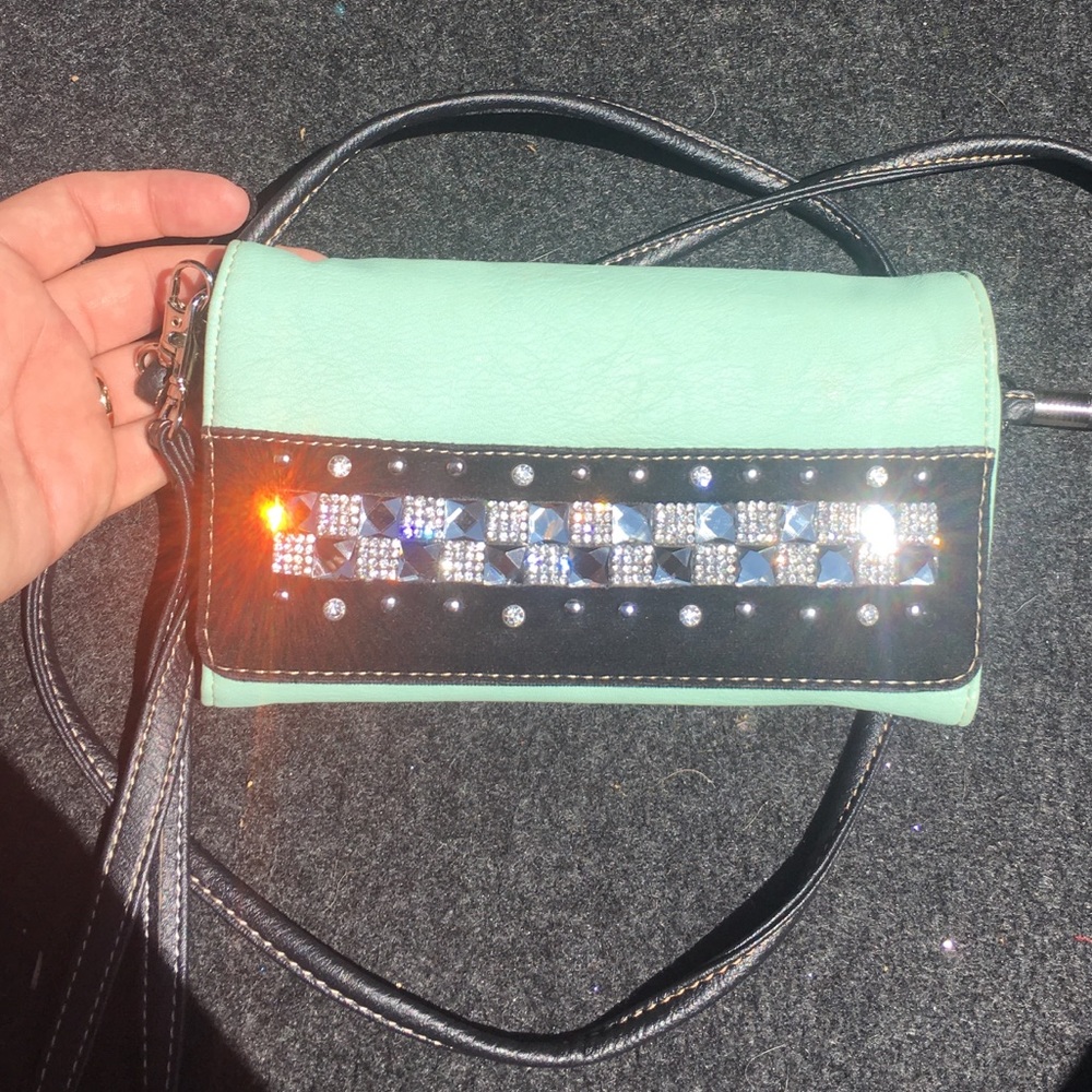 Bling turquoise crossbody clutch 💕💋